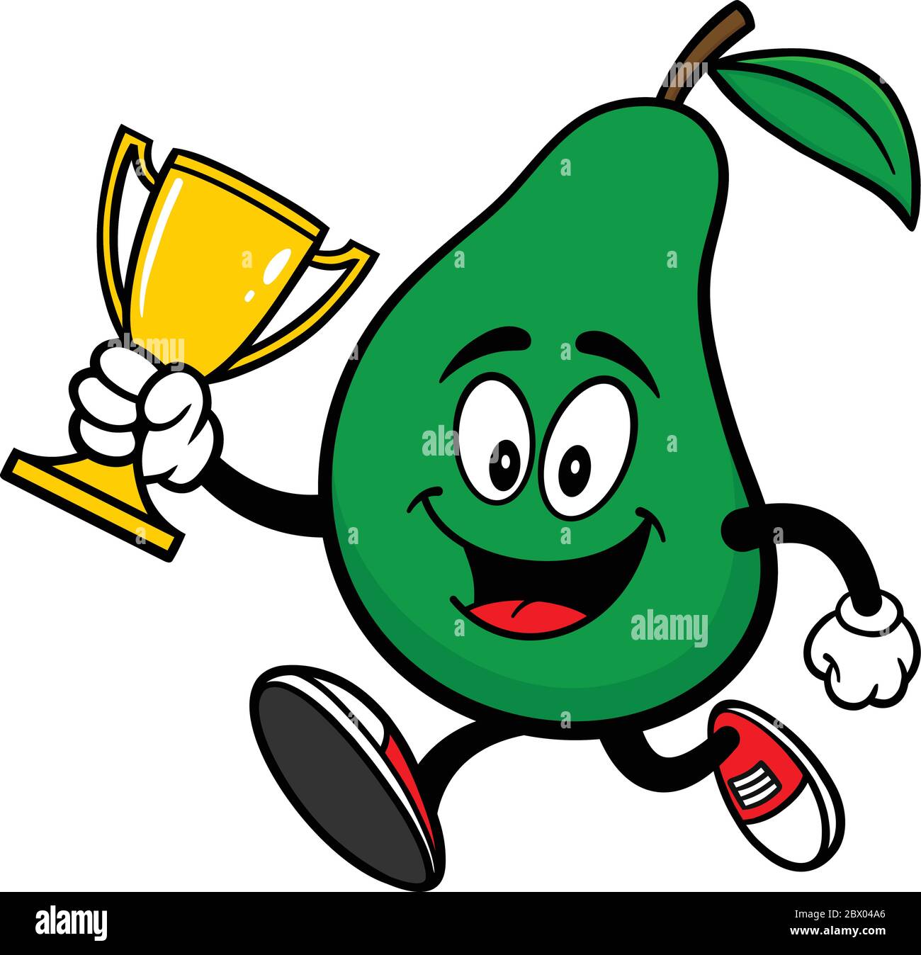 Pear Running with Trophy A cartoon illustration of a Pear Mascot