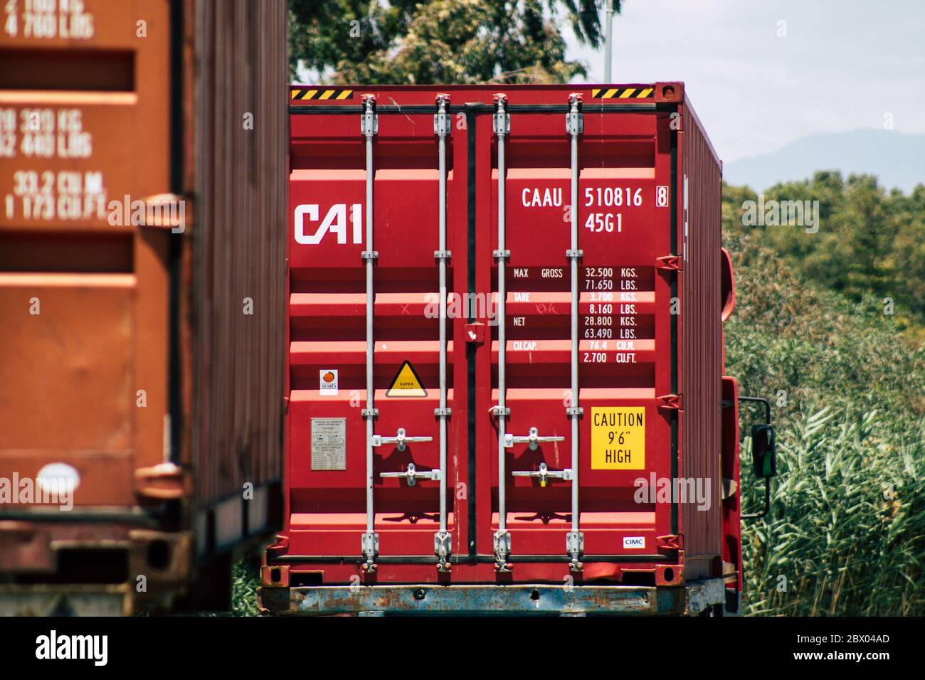 Container Distance Cyprus Limassol Cyprus June 03, 2020 View of metal shipping container with ...