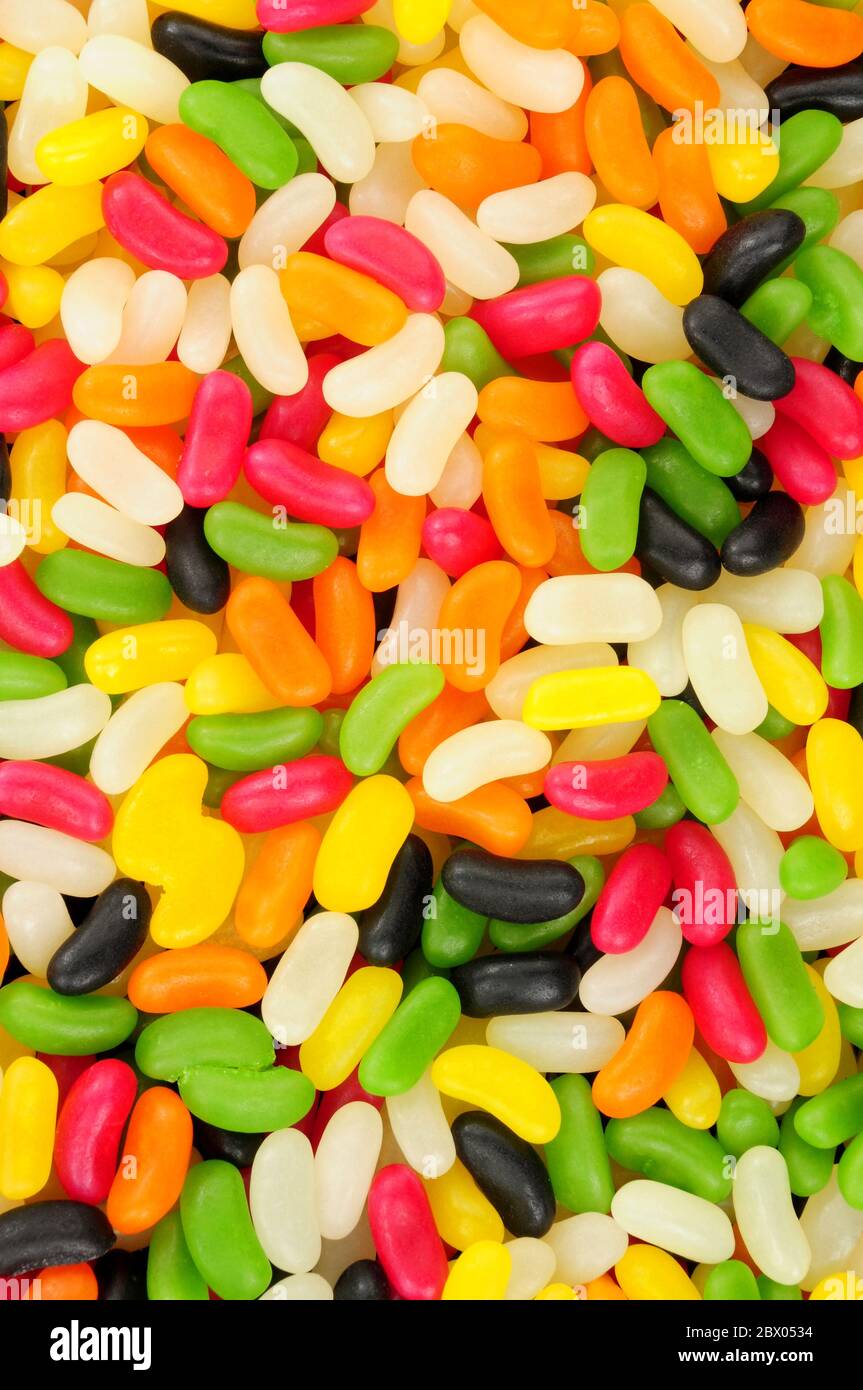 Colourful jelly bean shaped candy sweet background Stock Photo