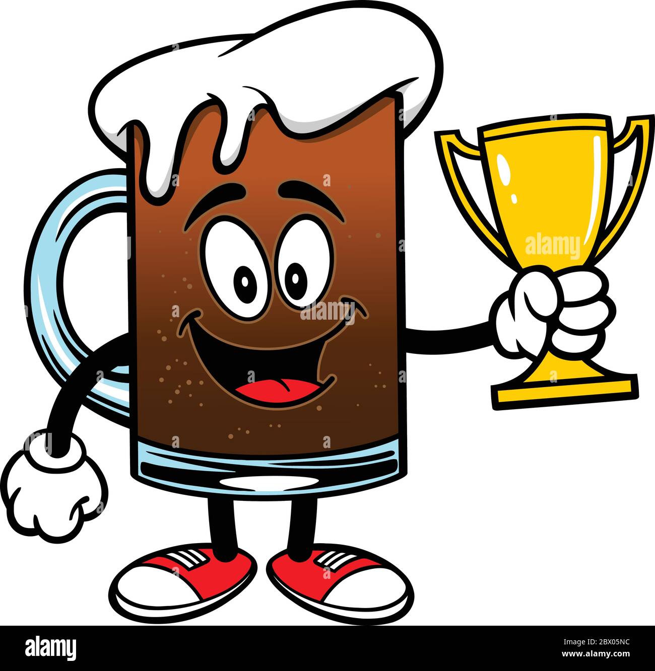 Root Beer with a Trophy A cartoon illustration of a Root Beer Mascot