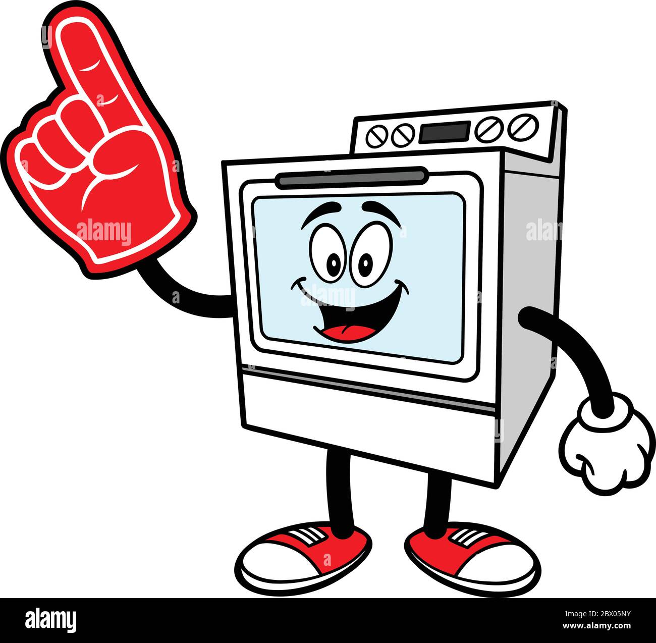 Oven with Foam Finger A Cartoon Illustration of an Oven with a Foam