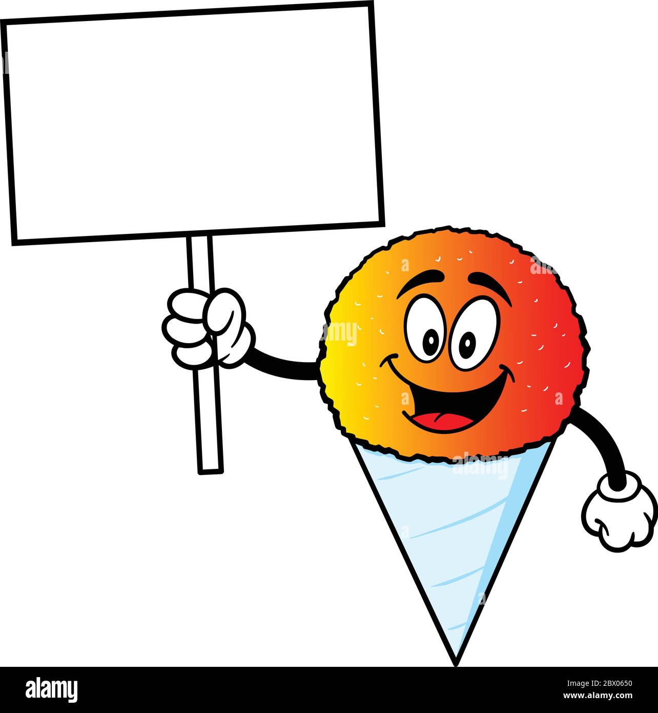 Snow Cone with Sign A Cartoon Illustration of a Snow Cone with a Sign