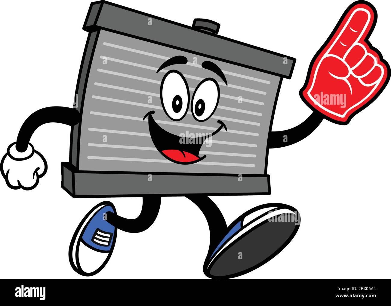 Radiator Mascot Running with Foam Finger- A Cartoon Illustration of a ...