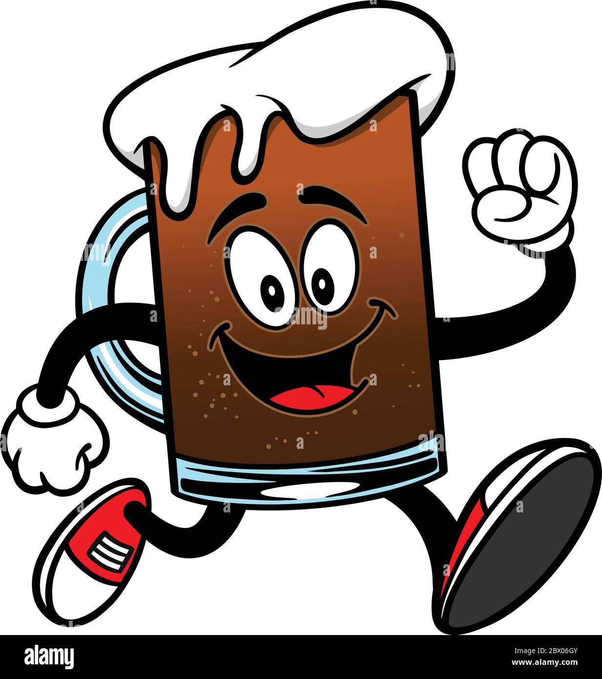 Root Beer Running A cartoon illustration of a Root Beer Mascot
