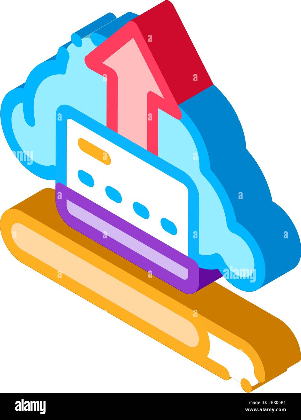 Write-Off Data Through Cloud Storage isometric icon vector illustration Stock Vector
