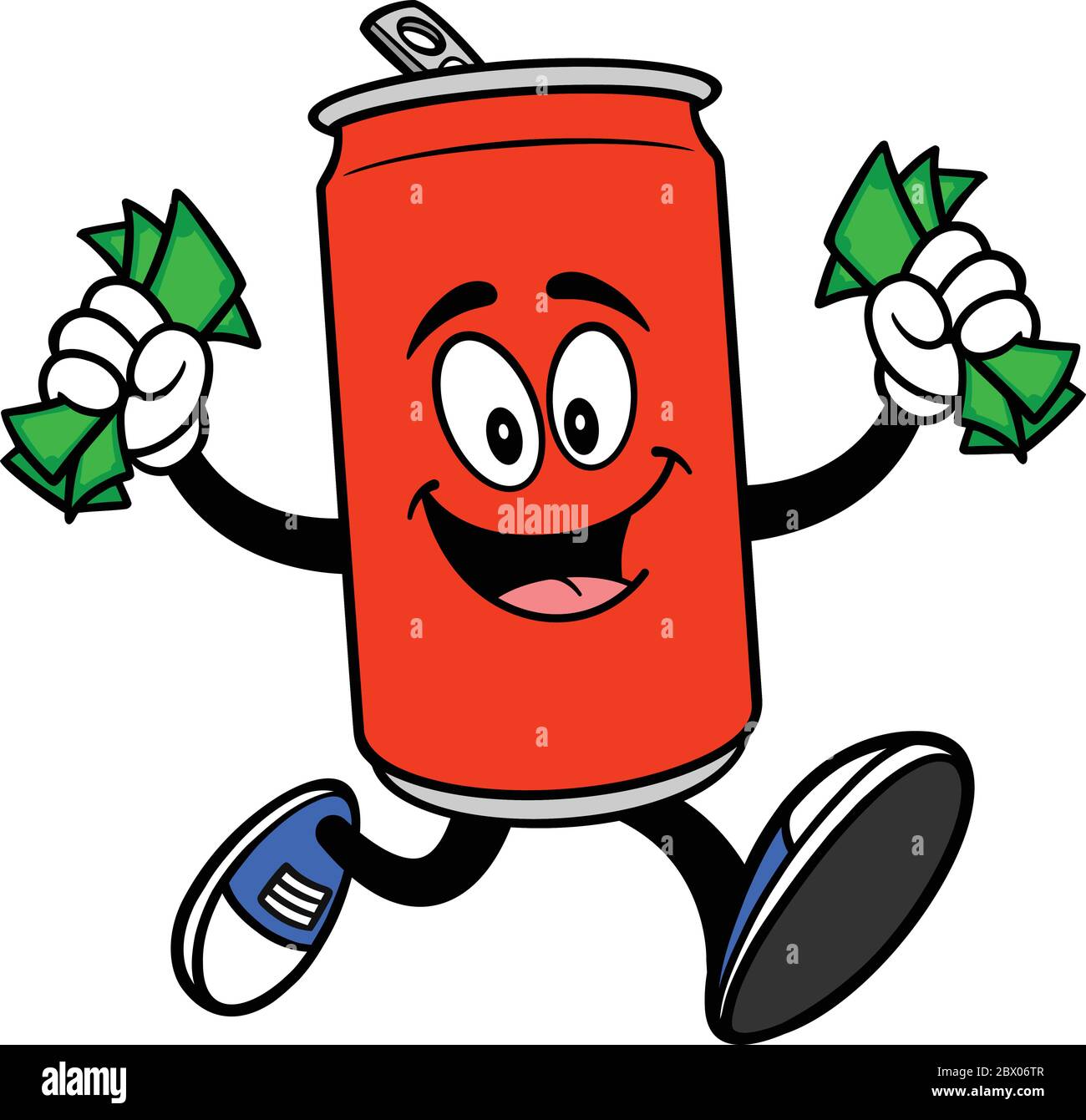 Soda Can Mascot Running with Money A Cartoon Illustration of a Soda