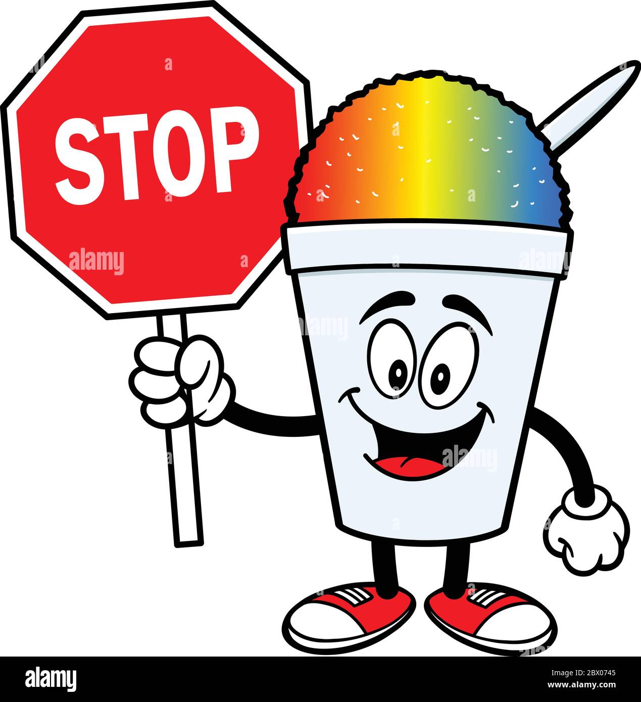 Shaved Ice with Stop Sign A Cartoon Illustration of a Shaved Ice with