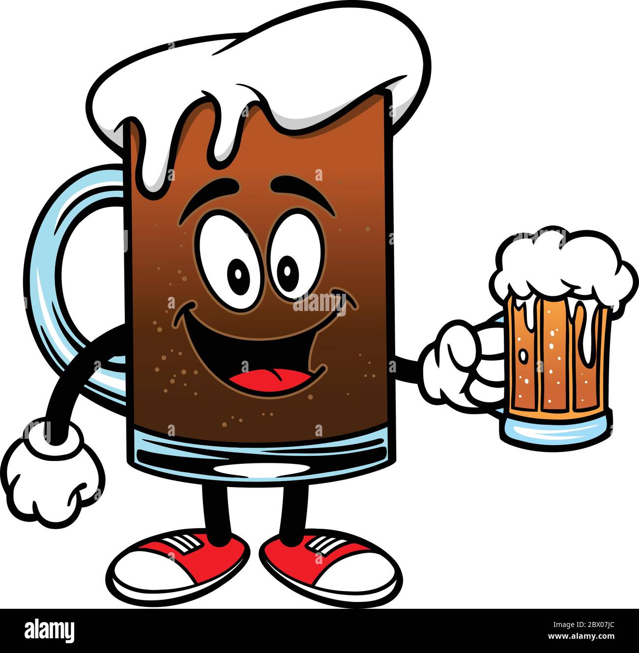 Root Beer with a Beer A cartoon illustration of a Root Beer Mascot