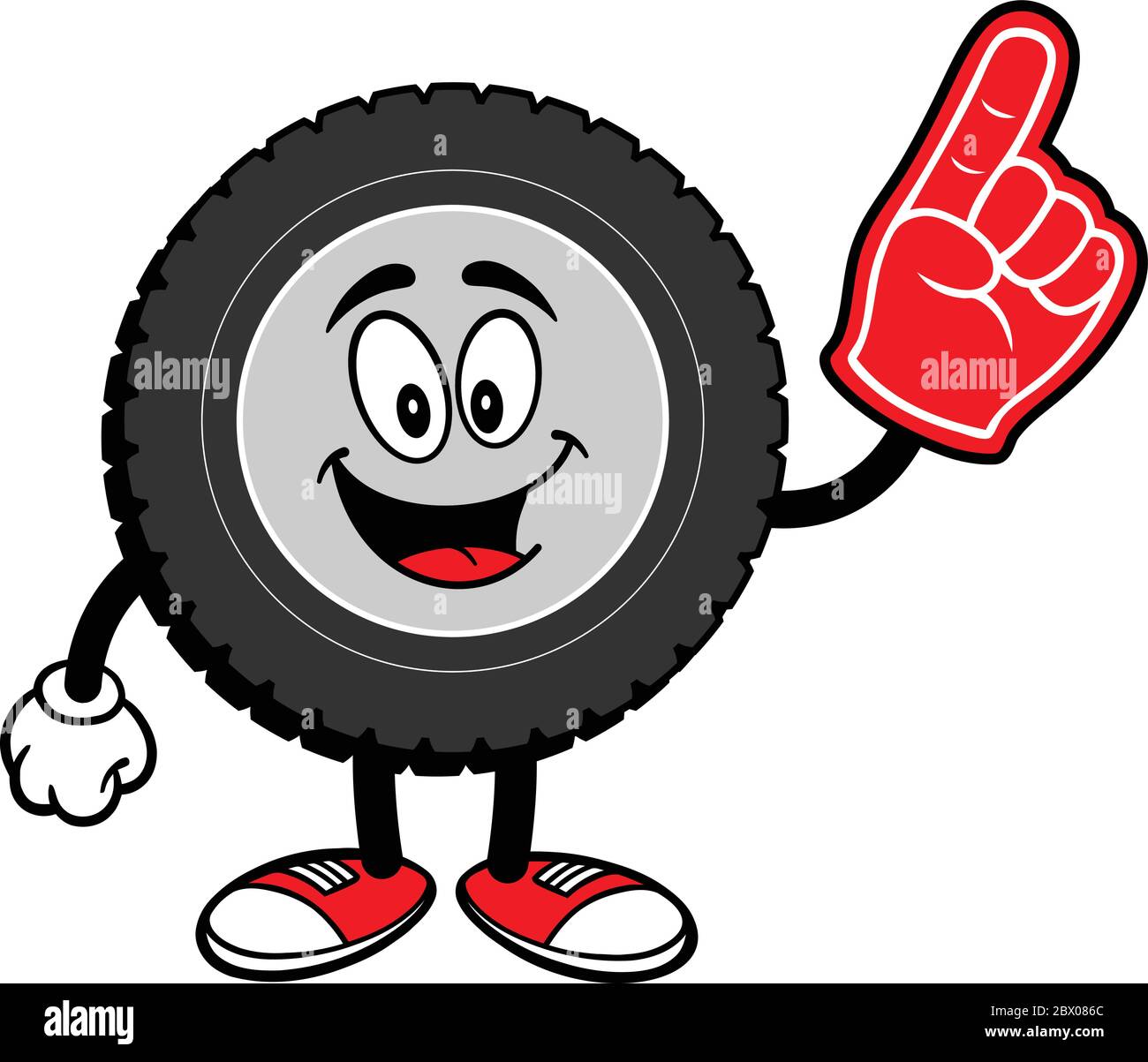 Tire Cartoon with Foam Finger An Illustration of a Tire Cartoon with a