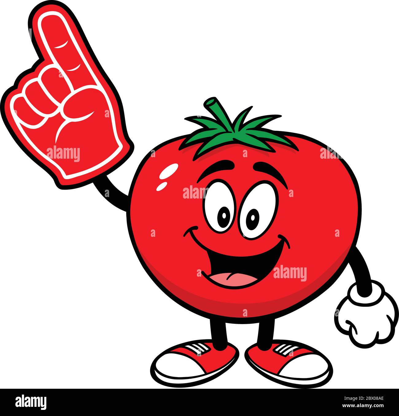 Tomato with Foam Finger- A Cartoon Illustration of a Tomato with a Foam Finger. Stock Vector