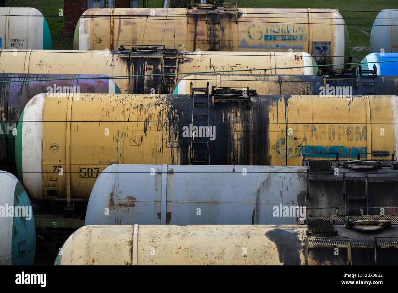 Moscow, Russia. 2nd May, 2020. Railway tank cars with oil in Moscow, Russia. Stock Photo
