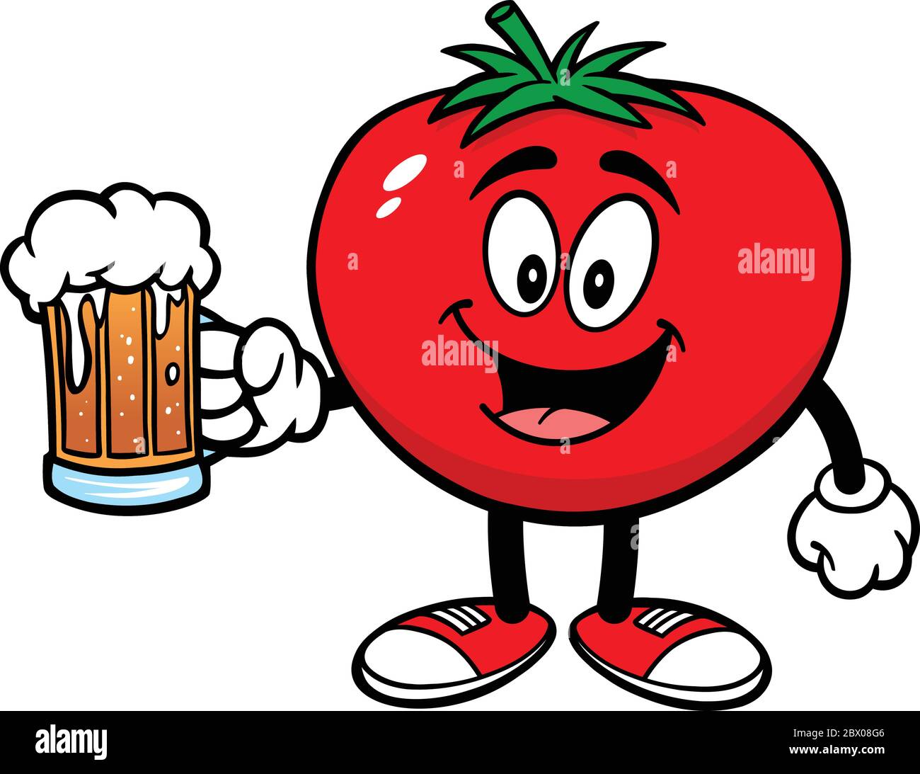 Tomato with Beer- An Illustration of a Cartoon Tomato with a Beer. Stock Vector