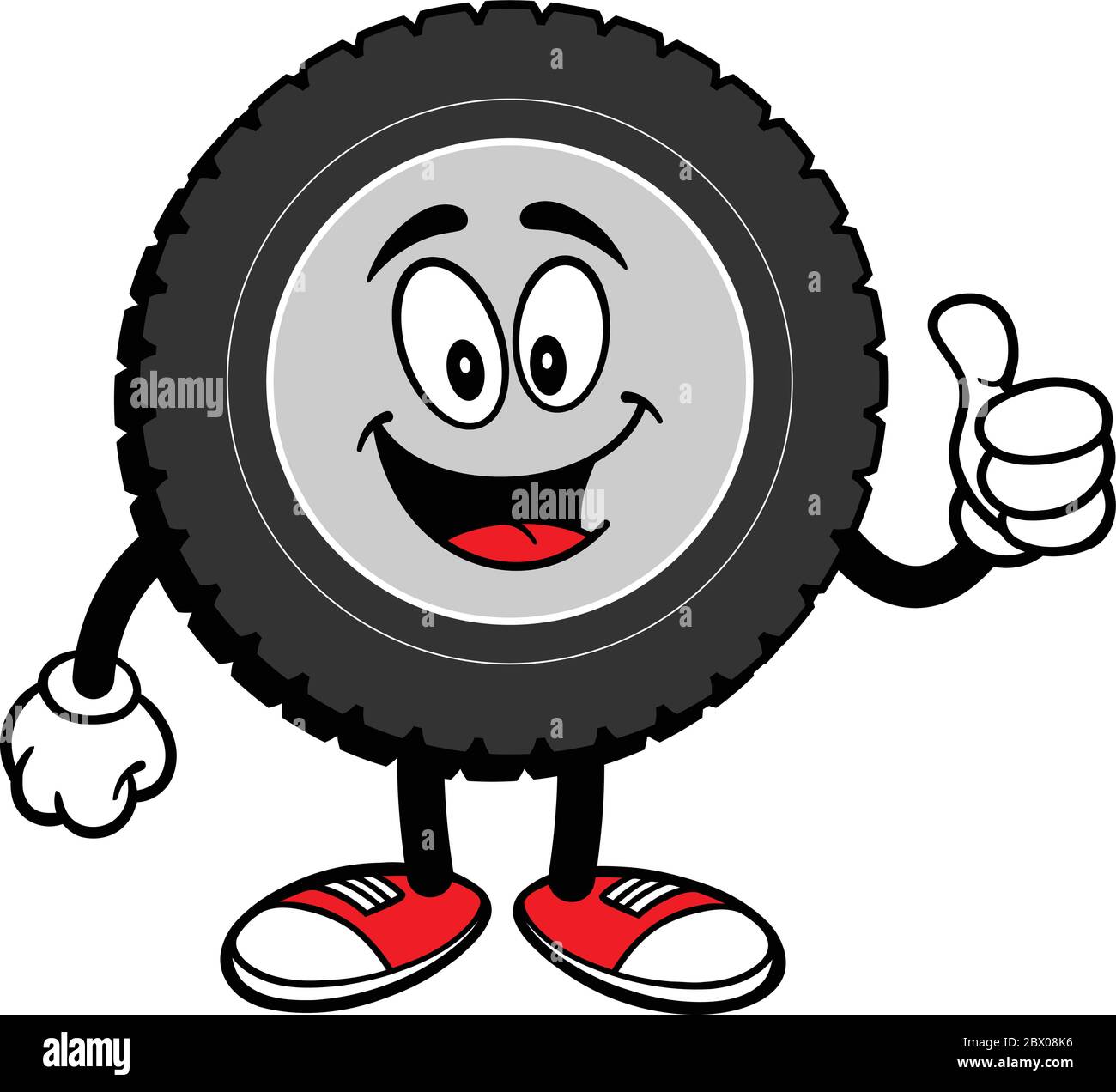 Tire Cartoon with Thumbs Up- A Cartoon Illustration of a Tire with a Thumbs Up. Stock Vector