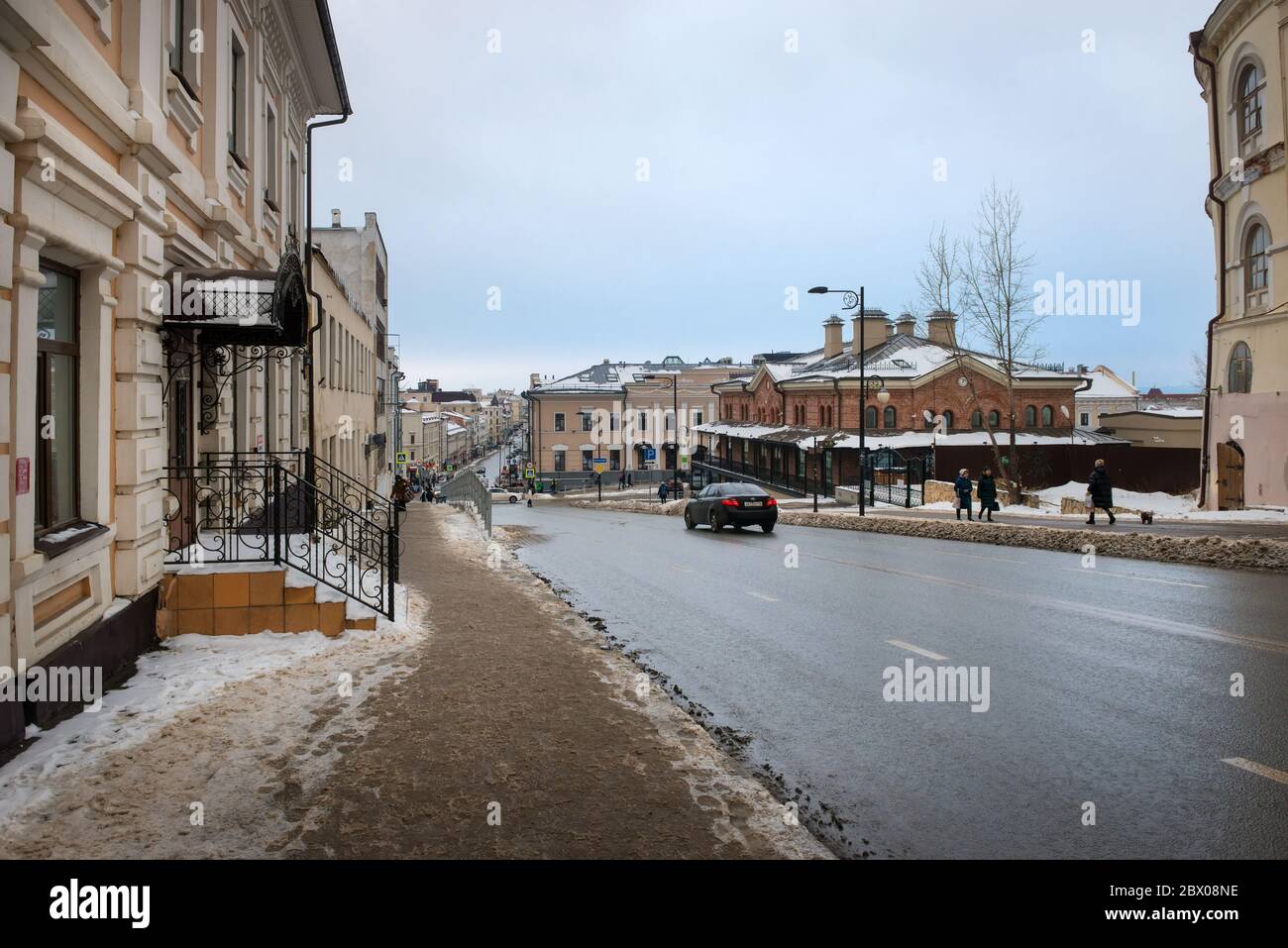 KAZAN, RUSSIA - JANUARY 5 2020: View of Chernyshevsky street on a winter day in cloudy weather Stock Photo