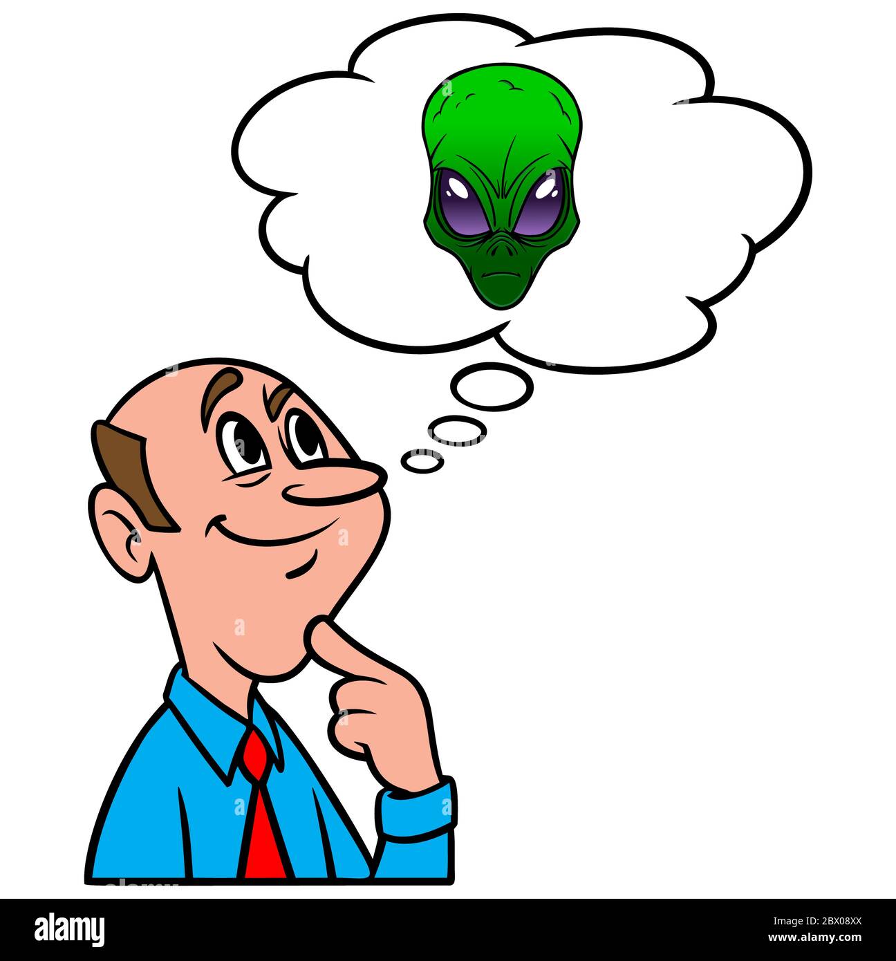 Thinking About Aliens- A Person Thinking About Aliens. Stock Vector