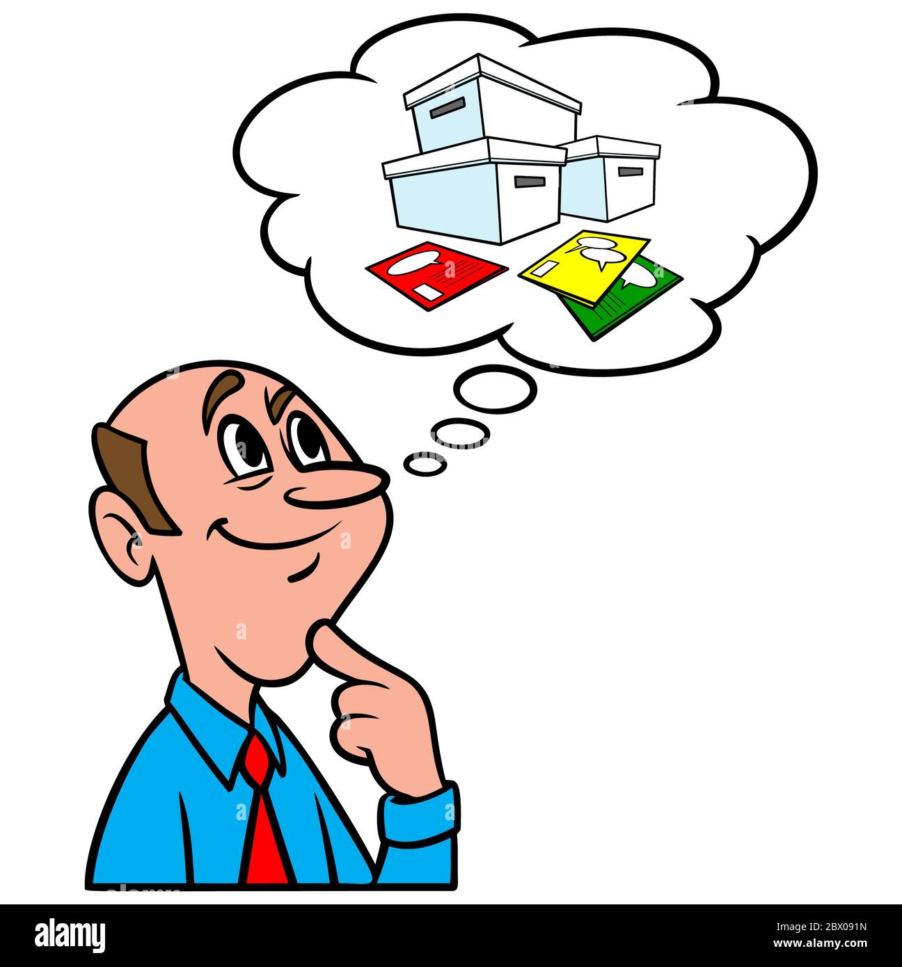 Thinking About Comic Books- An Illustration of a person Thinking About Comic Books. Stock Vector