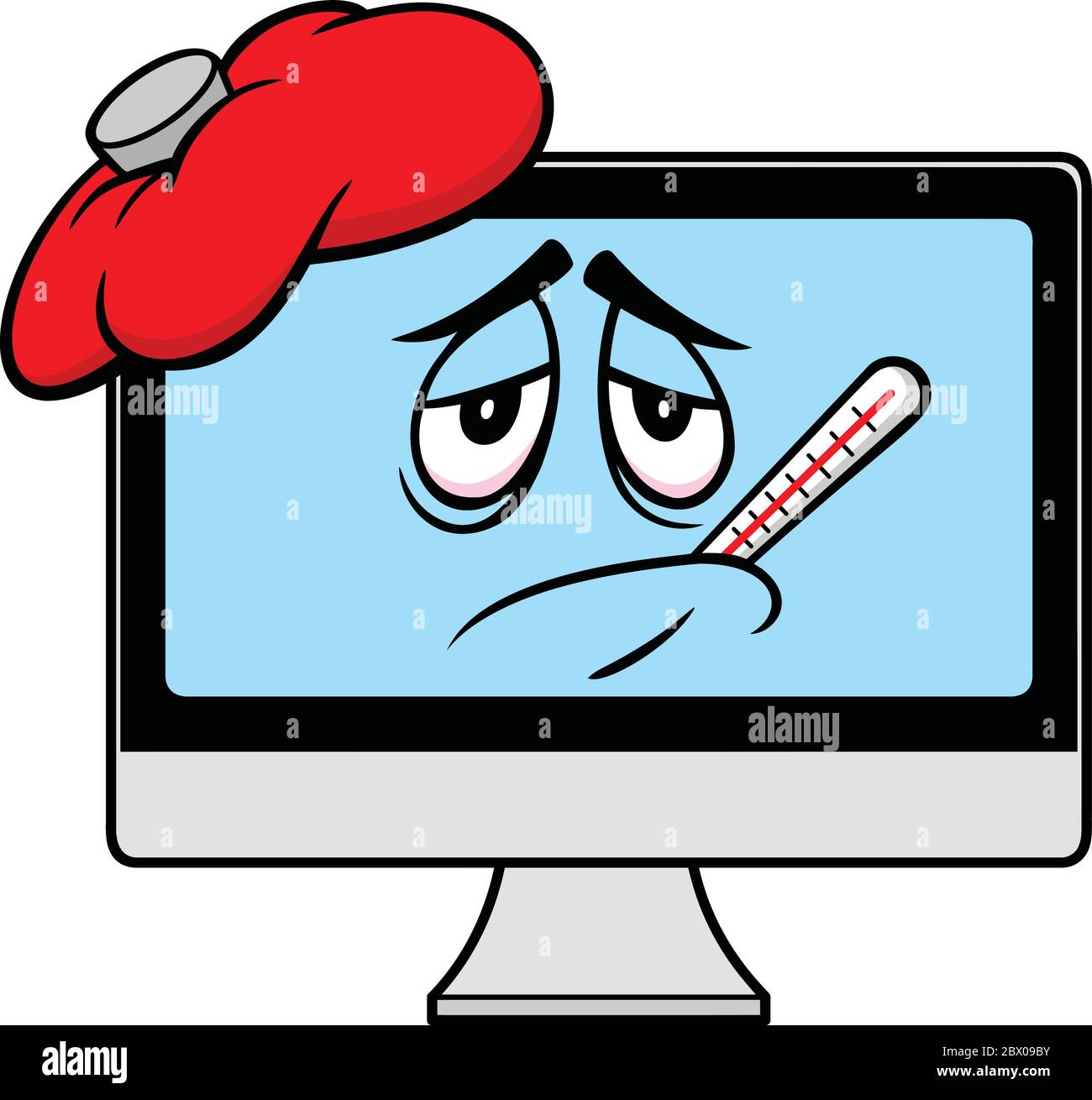 Sick Computer A Cartoon Illustration of a Sick Computer Stock Vector