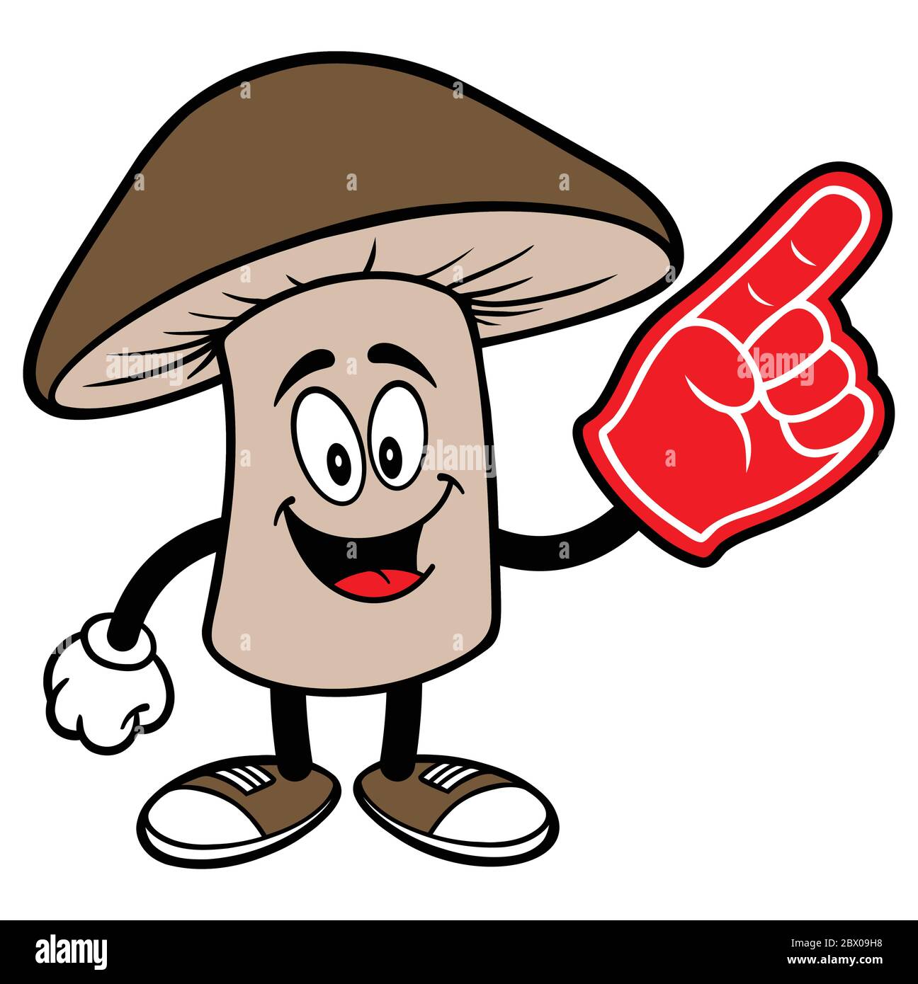 Shiitake Mushroom with a Foam Finger- A Cartoon Illustration of a