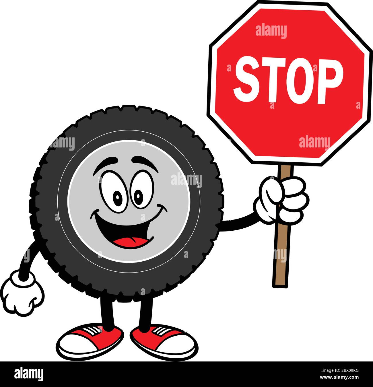 Tire Cartoon with Stop Sign A Cartoon Illustration of a Tire with a