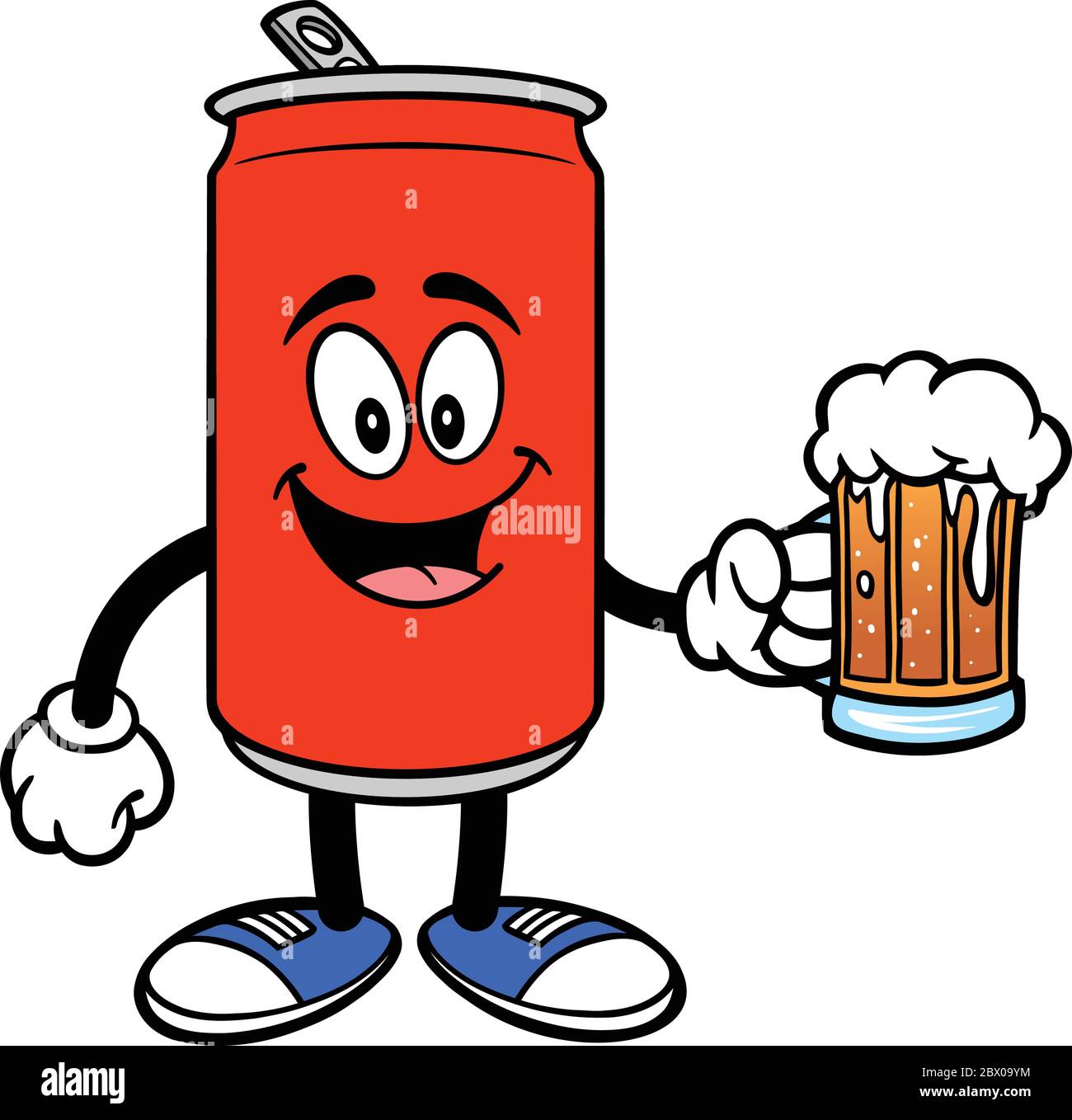 Soda Can Mascot with Beer- A Cartoon Illustration of a Soda Can Mascot with a Beer. Stock Vector