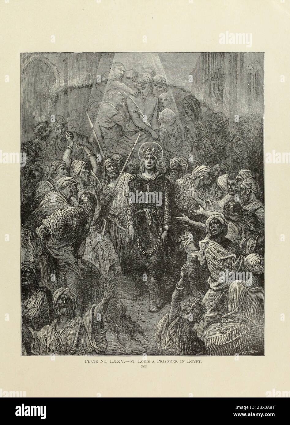 St. Louis [King Louis IX of France] a prisoner in Egypt [On 8 February 1250 Louis lost his army at the Battle of Al Mansurah] Plate LXXV from the book Story of the crusades. with a magnificent gallery of one hundred full-page engravings by the world-renowned artist, Gustave Doré [Gustave Dore] by Boyd, James P. (James Penny), 1836-1910. Published in Philadelphia 1892 Stock Photo