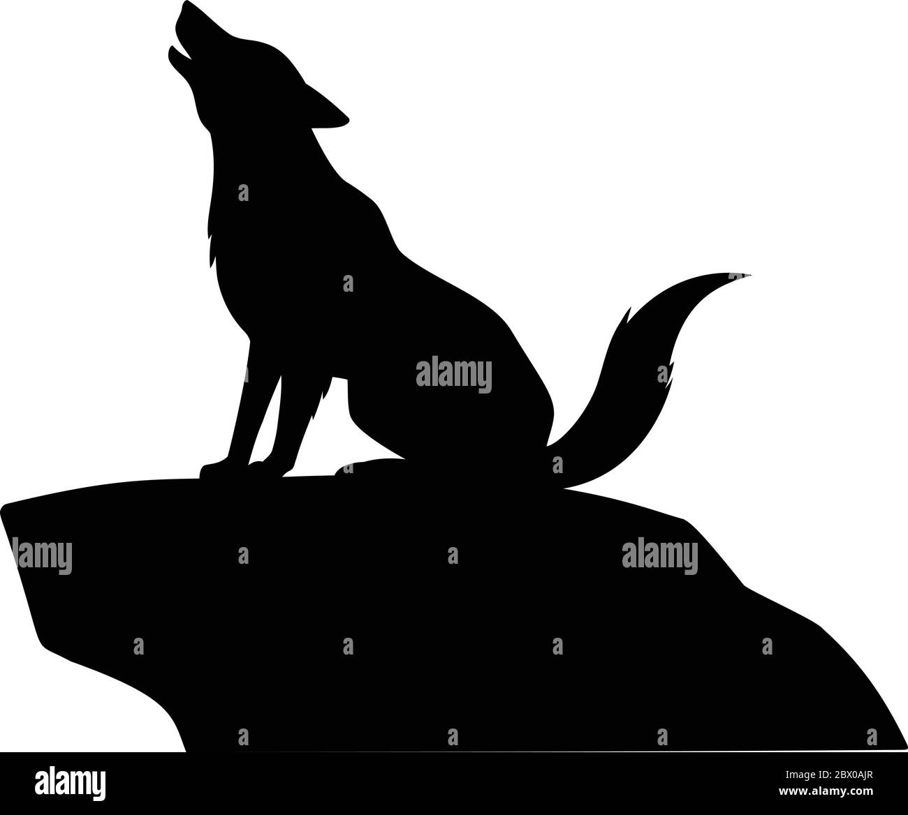 Wolf Howling on Rock - An illustration of a Wolf Howling on a Rock. Stock Vector