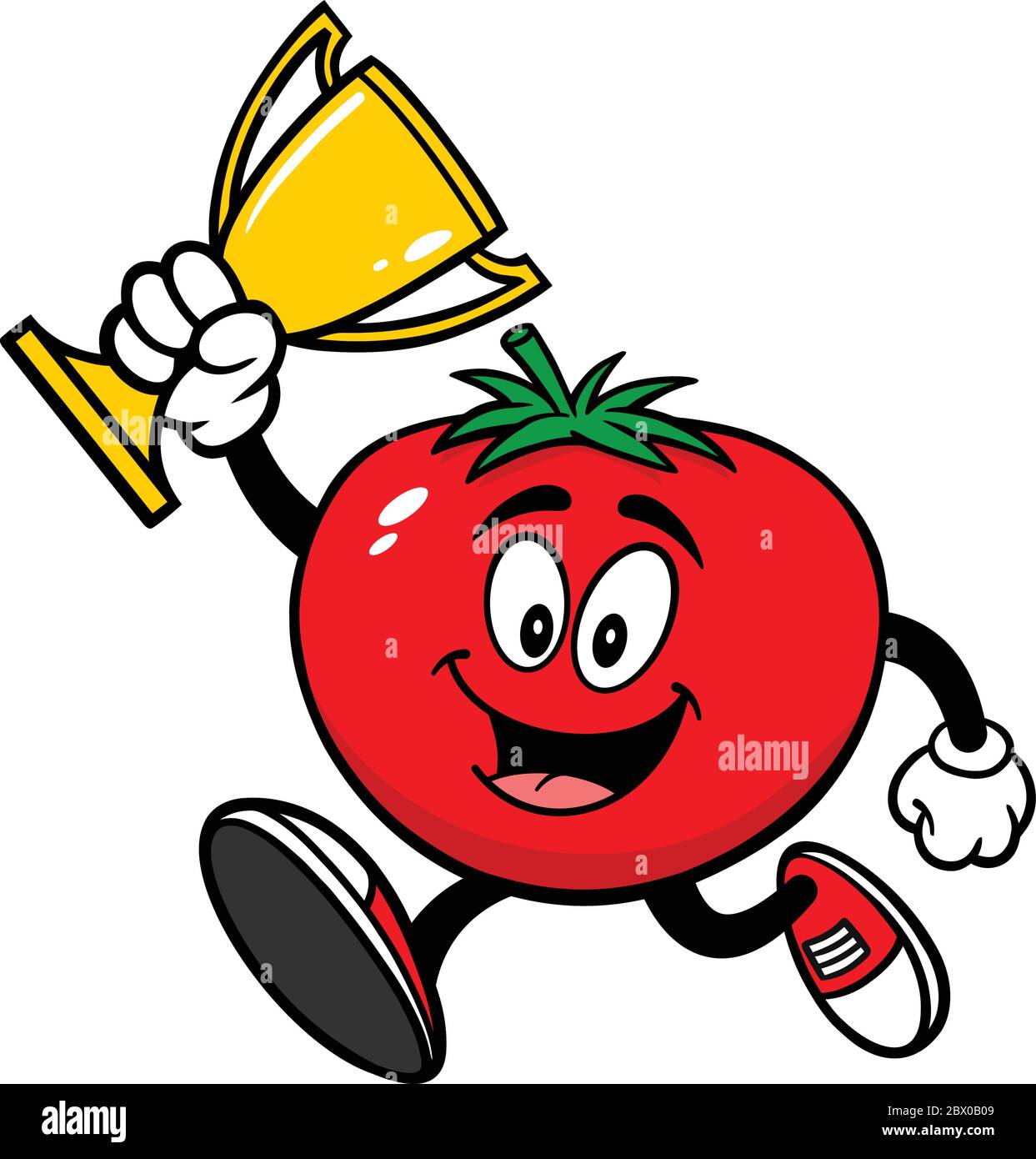 Tomato Running with Trophy A Cartoon Illustration of a Tomato Running