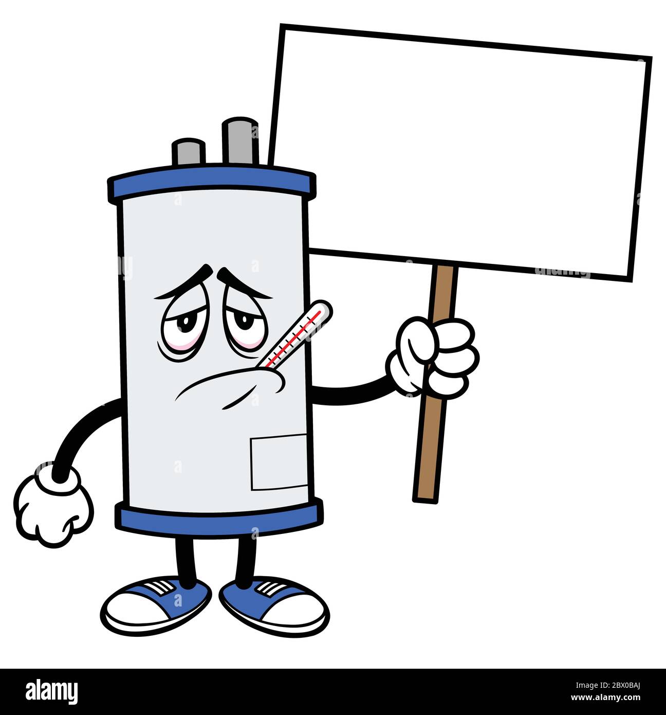 Water Heater Sick with Sign A Cartoon Illustration of a Water Heater