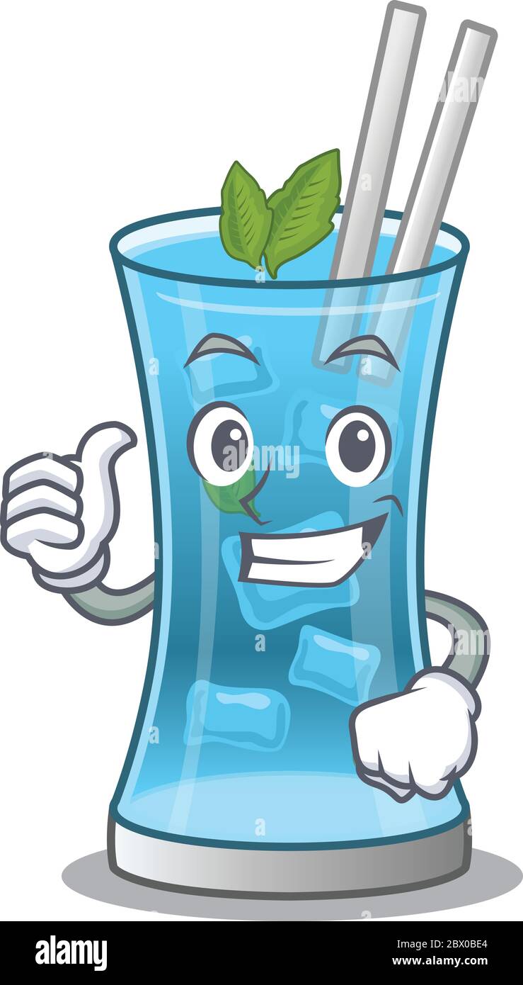 Blue hawai cocktail cartoon character design showing OK finger Stock Vector