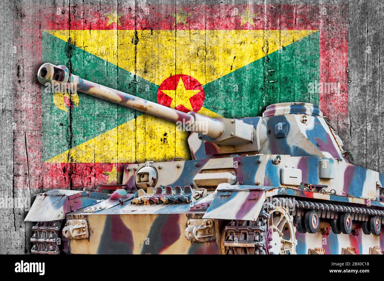 Military tank with concrete Grenada flag Stock Photo - Alamy