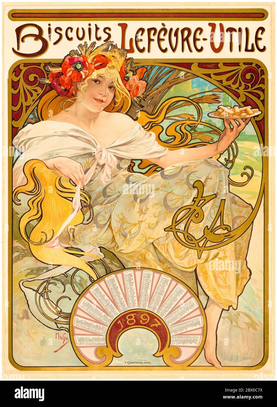 Alphonse Mucha, Biscuits Lefèvre-Utile, lithographic print, 1896 Stock Photo