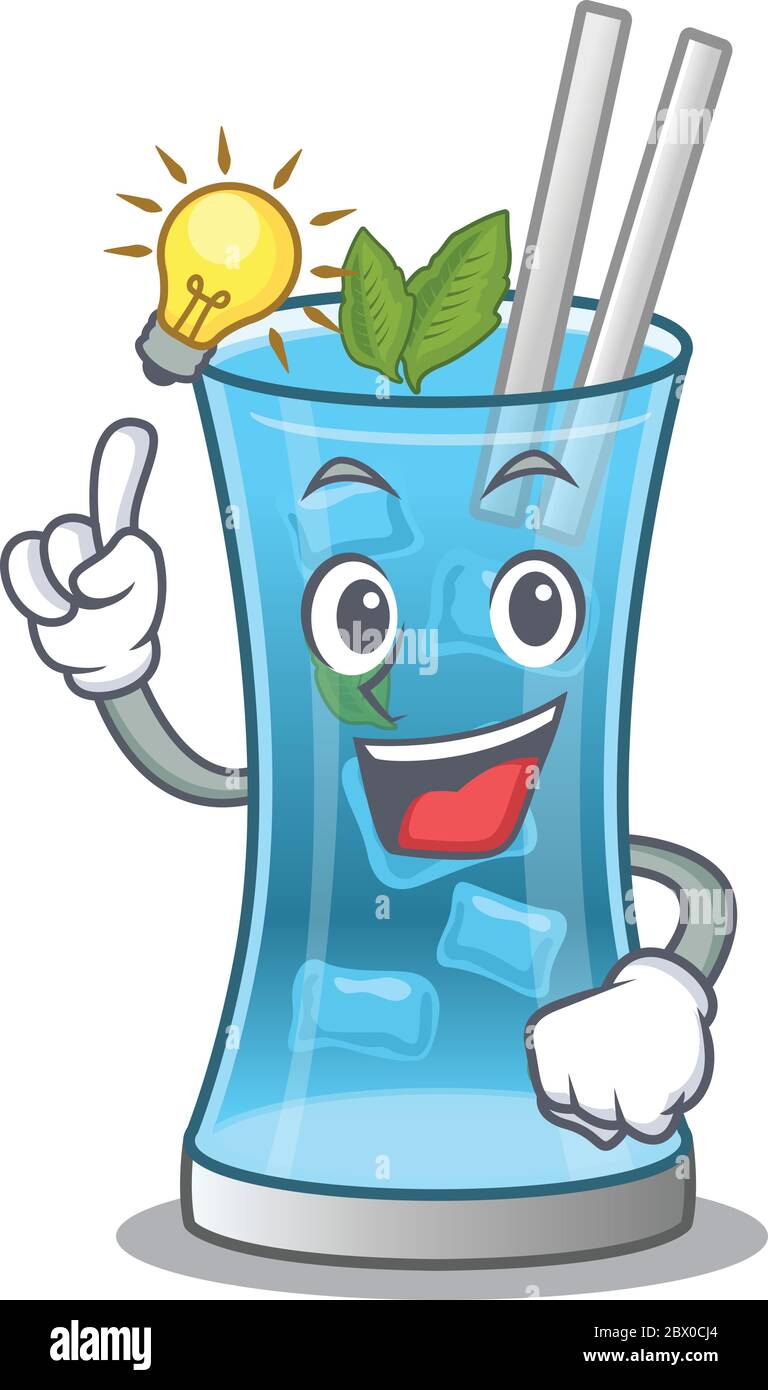 Mascot character of smart blue hawai cocktail has an idea gesture Stock Vector