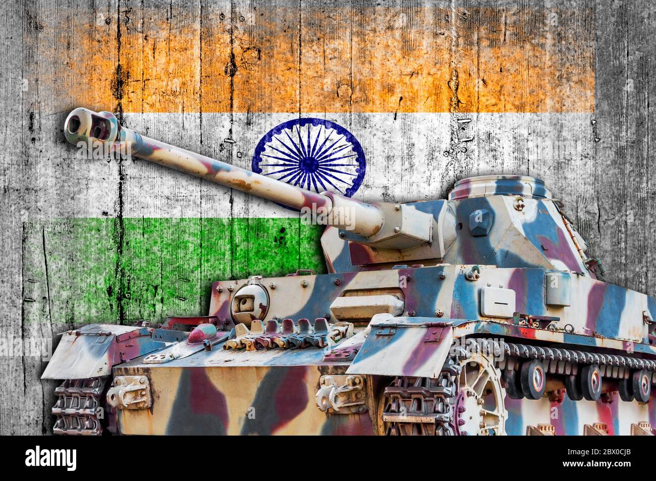 Military tank with concrete India flag Stock Photo - Alamy