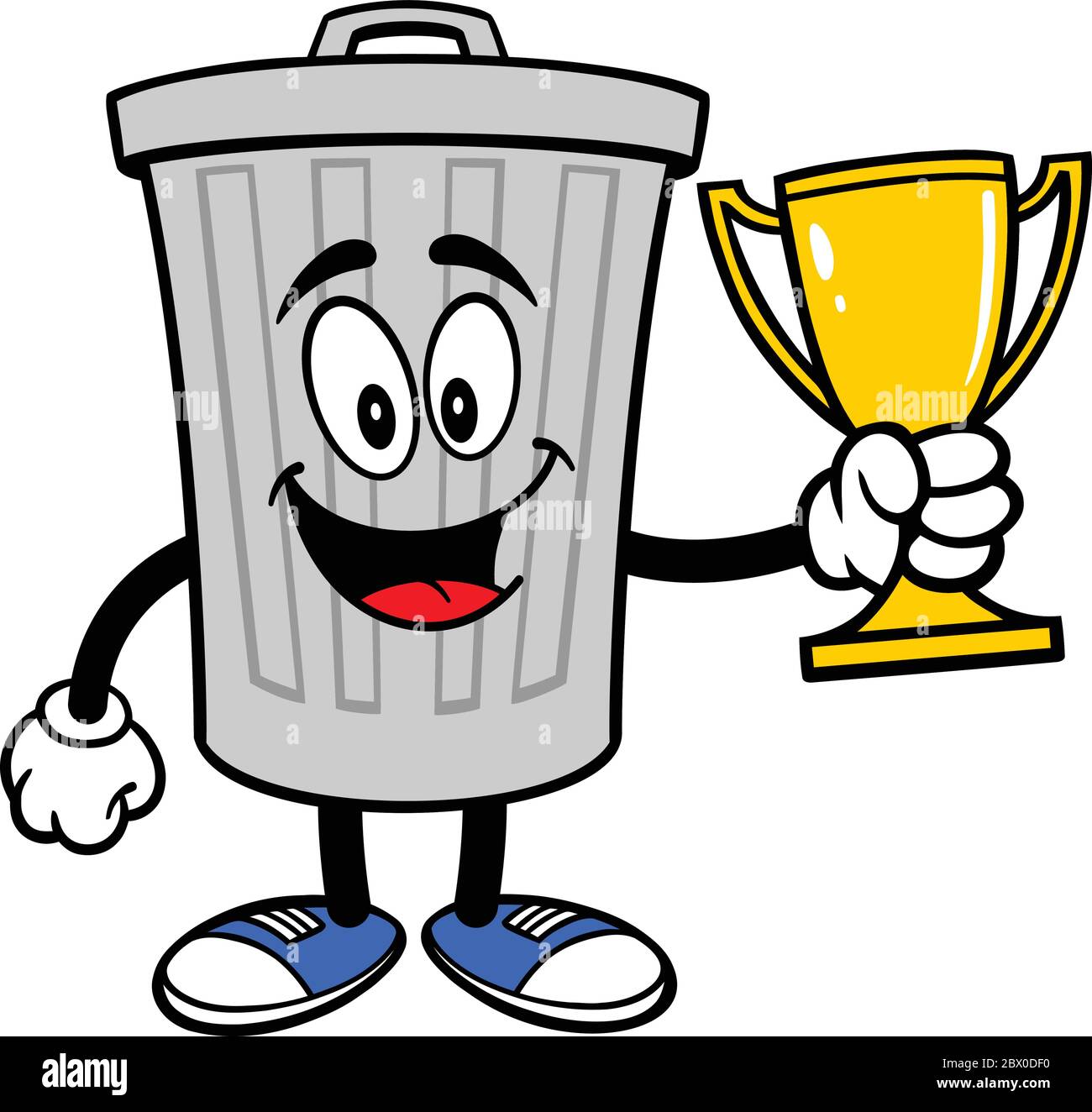 Trash Can Mascot with a Trophy - A cartoon illustration of a Trash Can