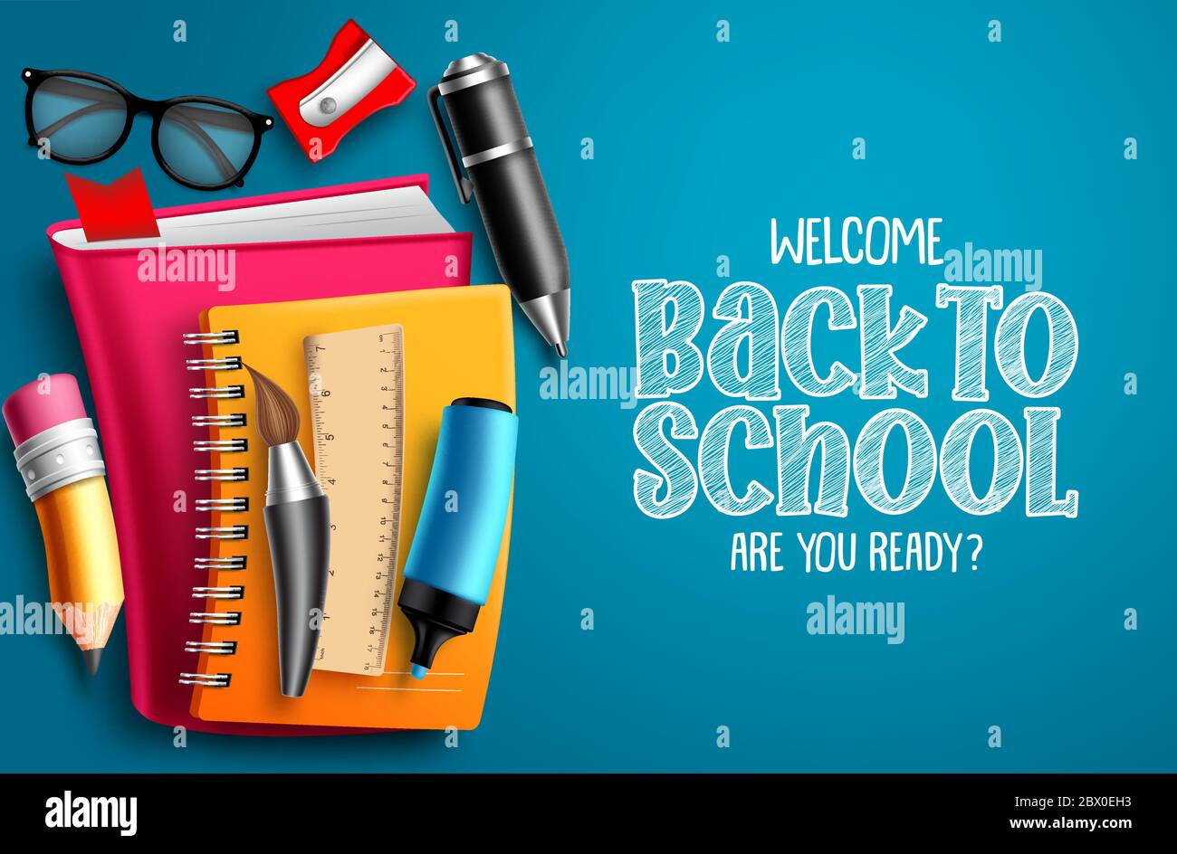 Back to school vector banner background. Welcome back to school text in ...