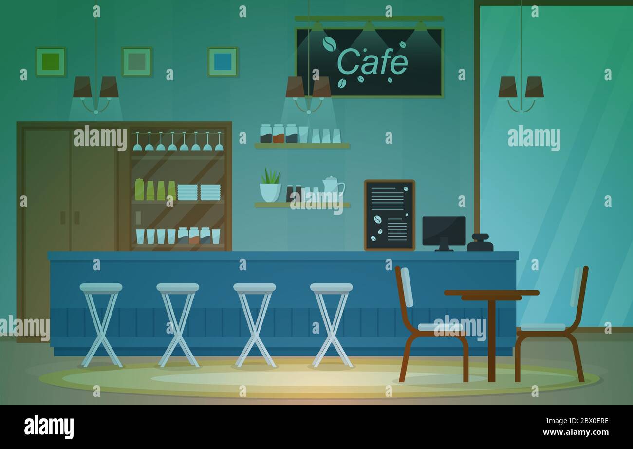 Modern Cafe Coffee Shop Interior Furniture Restaurant Flat Design ...