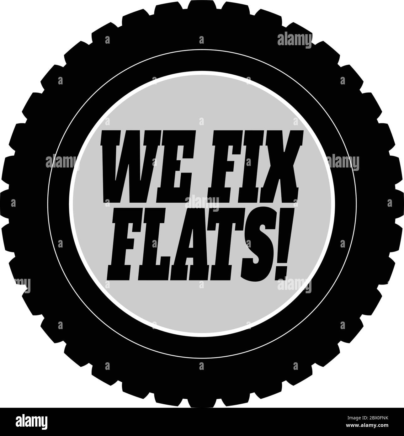 We Fix Flat Tires An illustration of a We Fix Flat Tires sign Stock