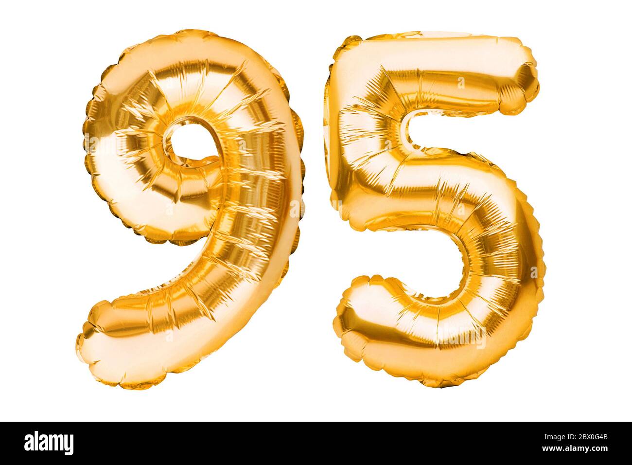 Number 95 ninety five made of golden inflatable balloons isolated on