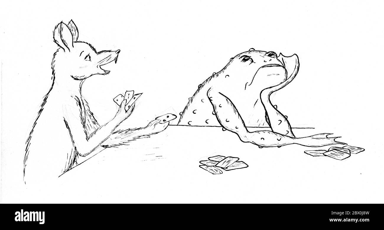 'At first Toad was undoubtedly very trying to his careful guardians.' - Original unpublished pen drawing/sketch by authoress Elizabeth Ince (1927-1972) to illustrate Kenneth Grahame's Wind in the Willows Stock Photo