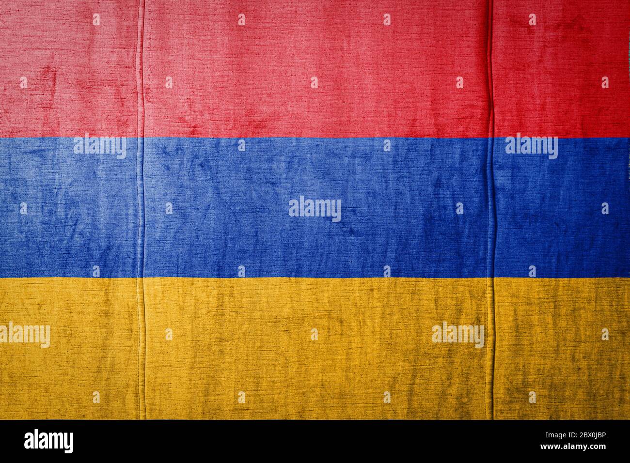 National flag of Armenia depicting in paint colors on old clothl. Flag ...