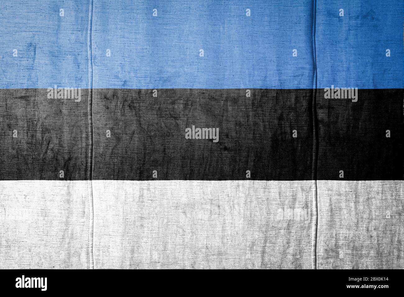 National flag of Estonia depicting in paint colors on old clothl. Flag ...