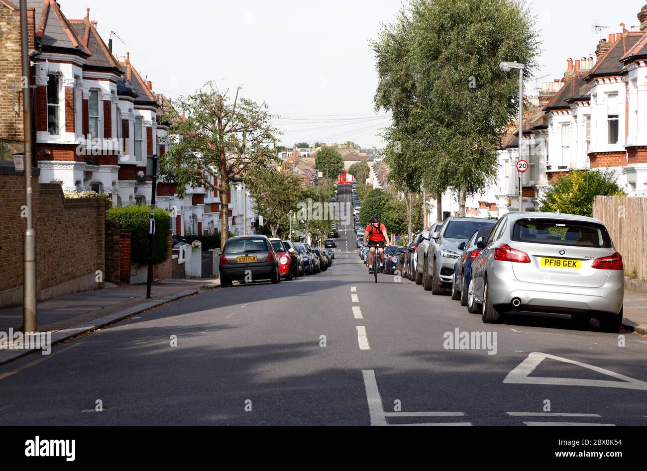 View down to Bramfield Road to Northcote Road, Nappy Valley, Battersea, London, UK Stock Photo