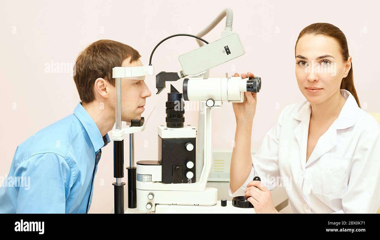 Eye ophthalmologist exam. Eyesight recovery. Astigmatism check concept ...