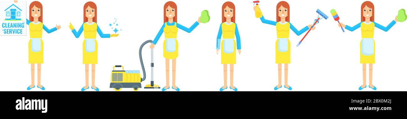 Cleaning service staff team. and private homes. Vector flat cartoon ...