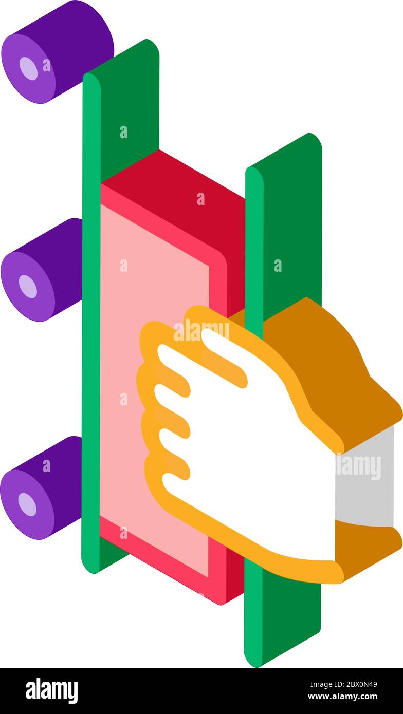 Hand Opens Refrigeration Door isometric icon vector illustration Stock Vector