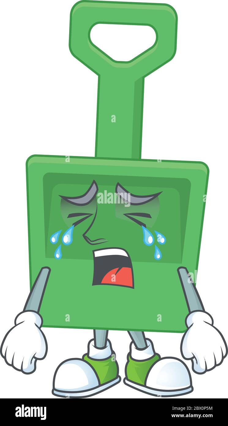 A crying green sand bucket cartoon character drawing concept Stock