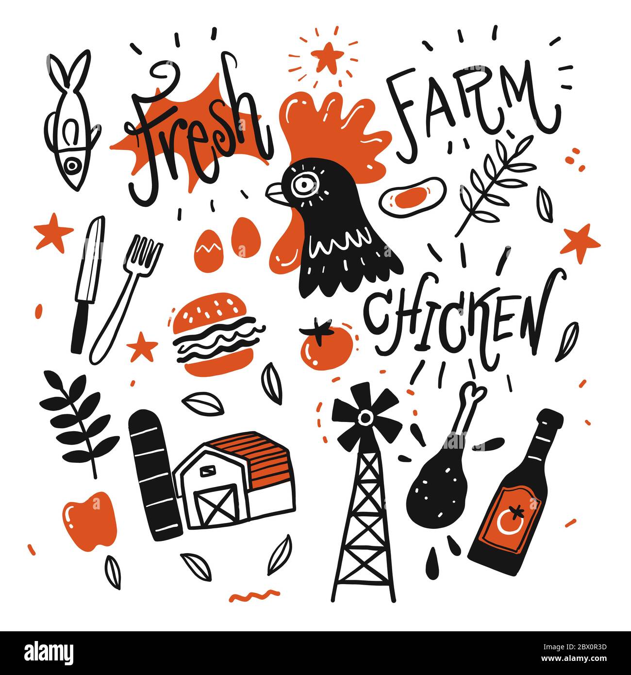The element hand drawn of farm, Vector Illustration doodle style Stock ...