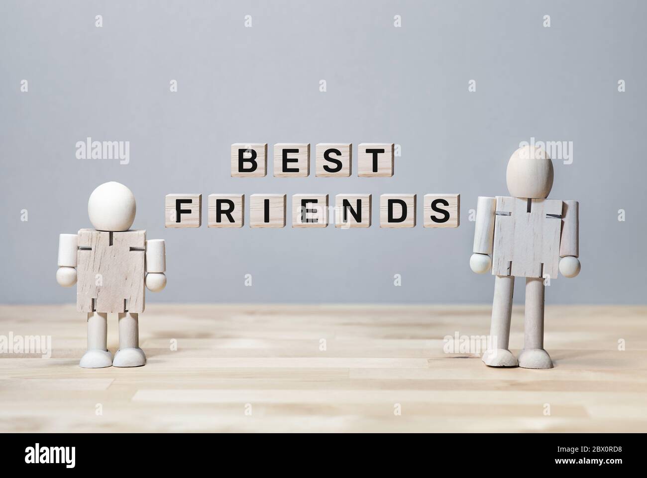 Best friends concepts with text message and wood toy mockup.together and relationship.teamwork and buddy Stock Photo