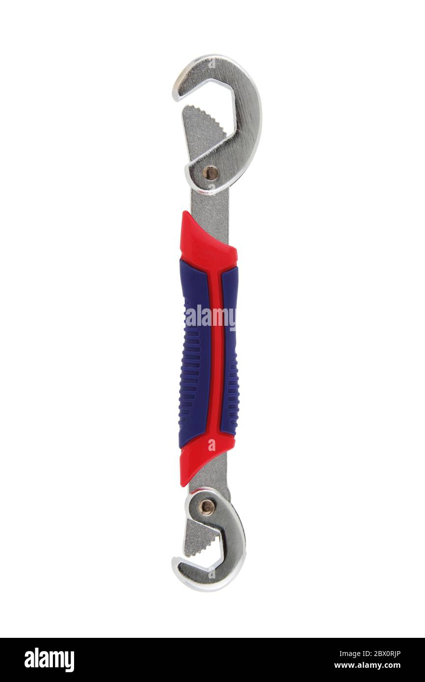 Double ended adjustable wrench spanner on white with clipping path Stock Photo