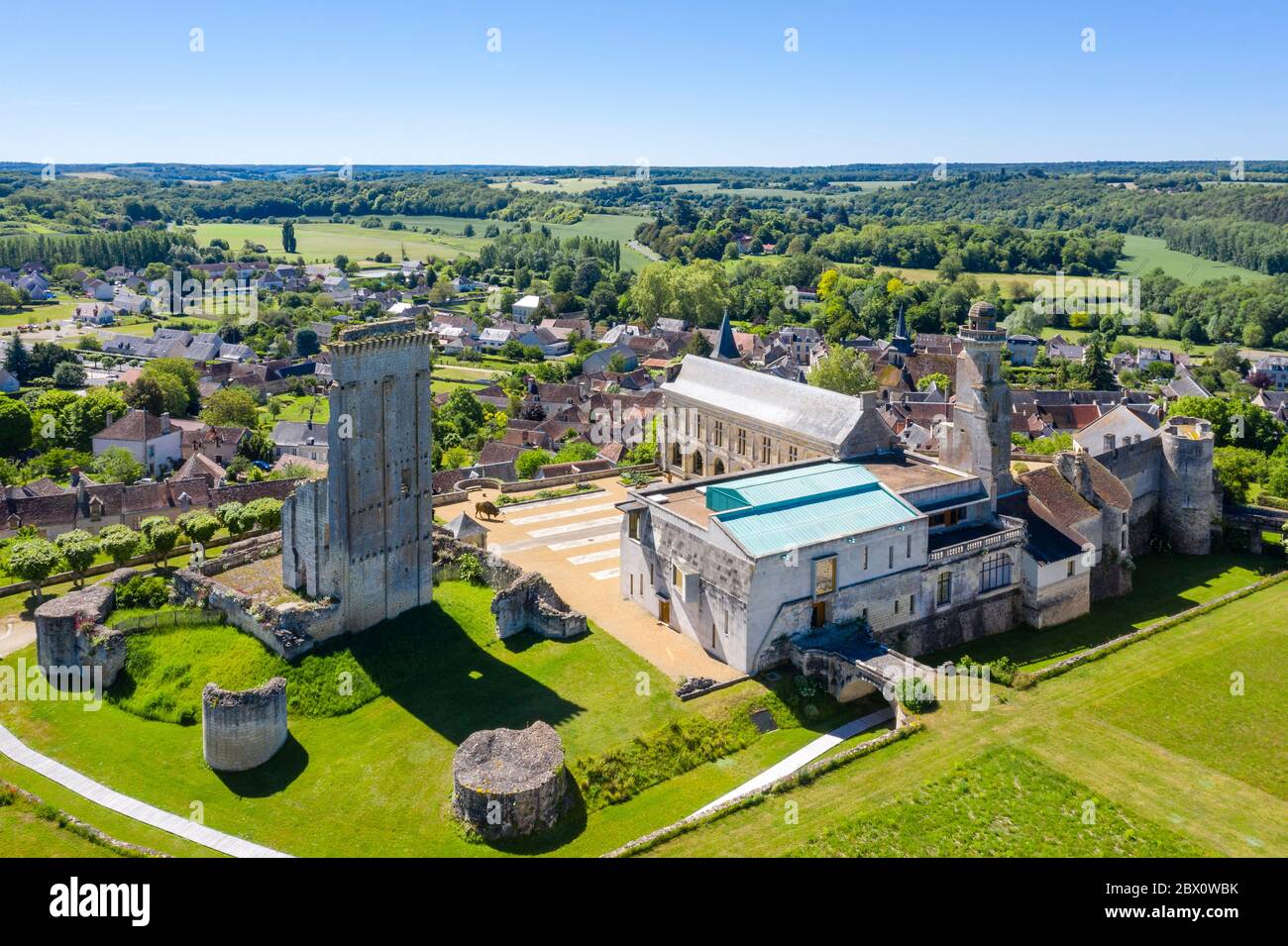 France, Indre et Loire, Le Grand Pressigny, Grand Pressigny castle and Prehistory of Grand Pressigny Museum (aerial view) // France, Indre-et-Loire (3 Stock Photo